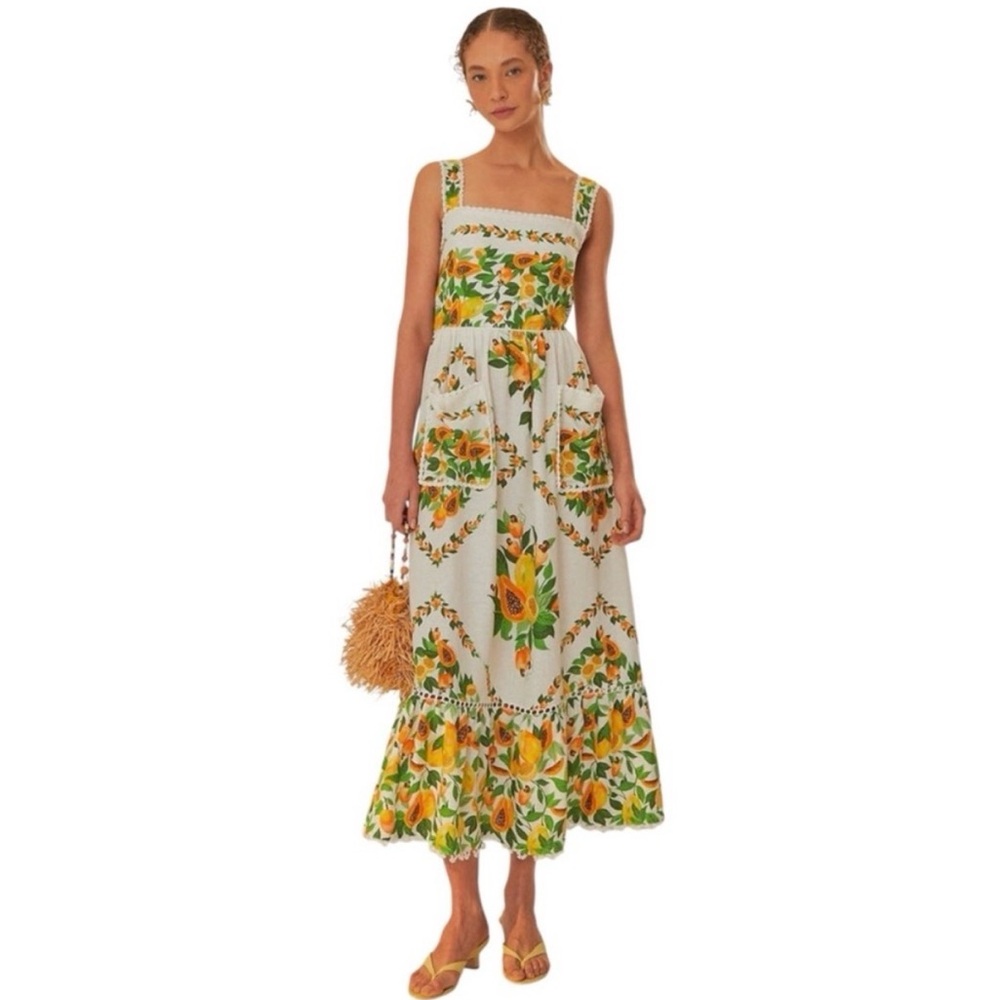 FARM Rio Papaya Yellow and Green Floral Maxi Dress